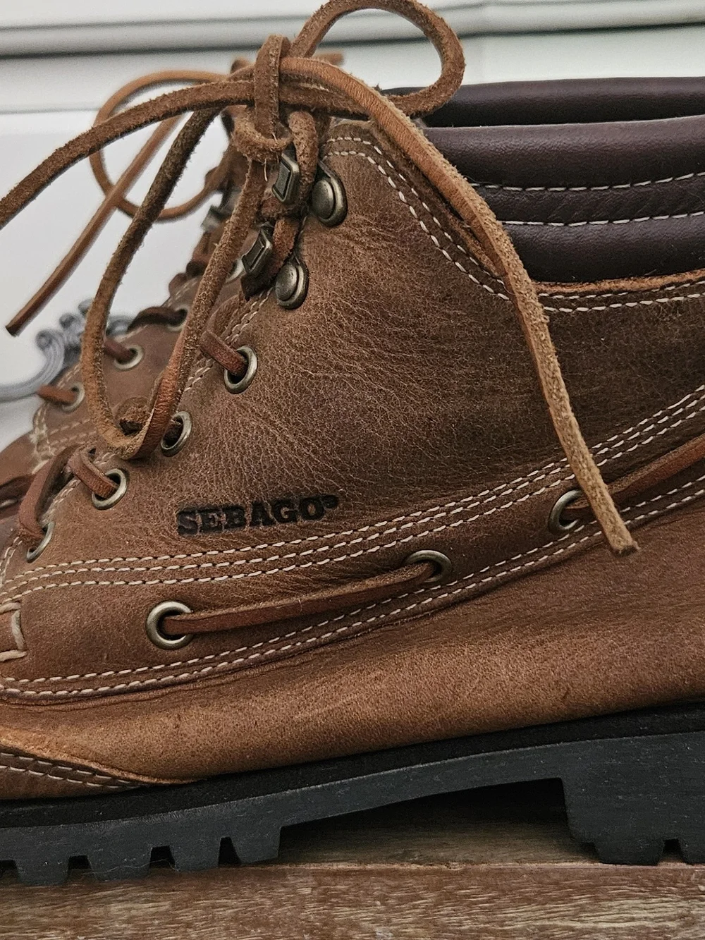 Vintage Sebago Brown Leather Moc-Toe Lug Boots